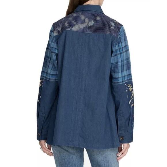 Johnny Was Sz Medium Moonlight Denim Blue Tie-Dye Patchwork Shirt Jacket - Picture 2 of 9